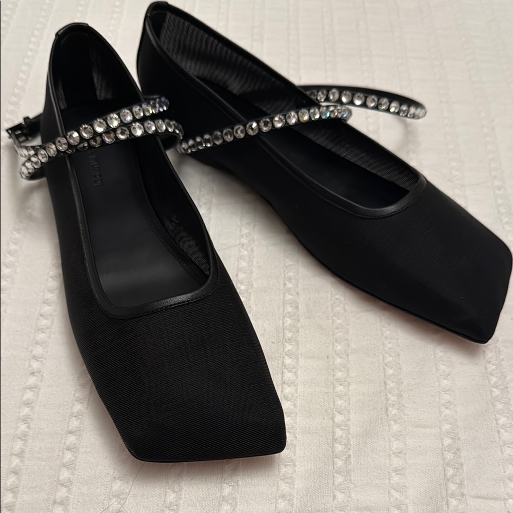 Amina Muaddi Ane Ankle Strap Black Mesh